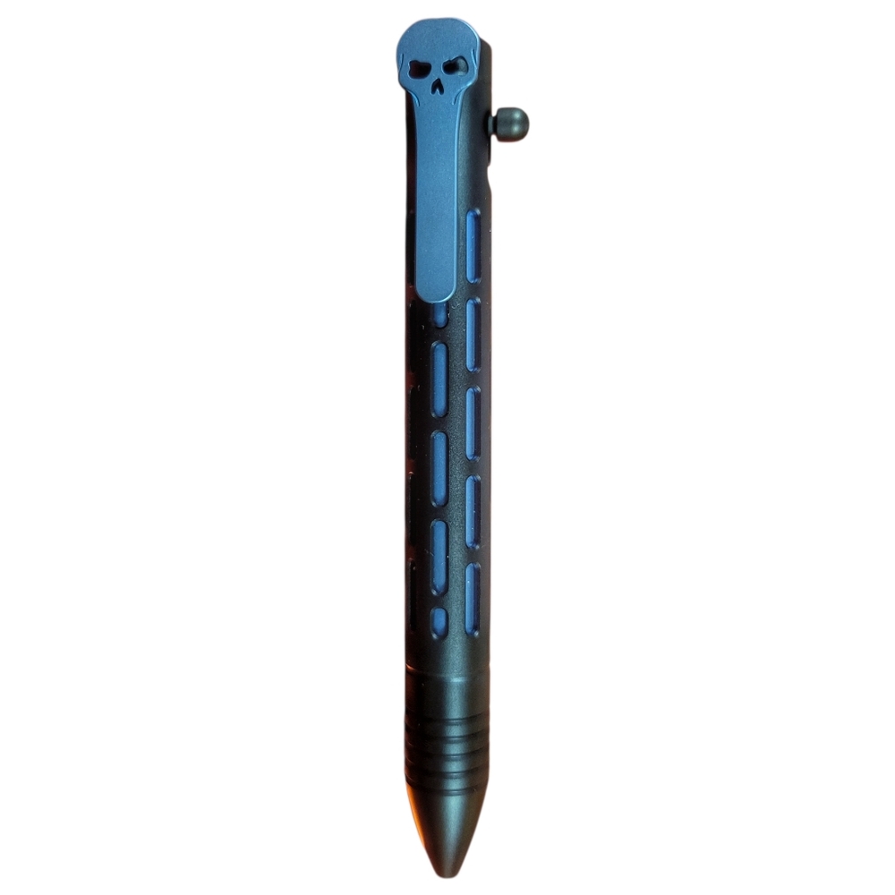 Chaves Knives // Vertical Lines Clicker Pen // Exclusive Black & Blue Ano - Picture 4 of 16